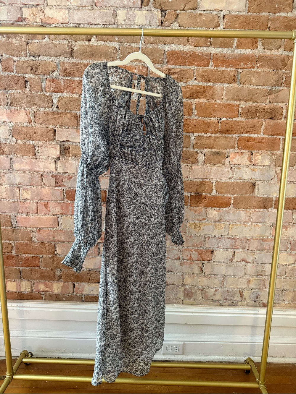 Free People Gray Floral Smocked Midi Dress